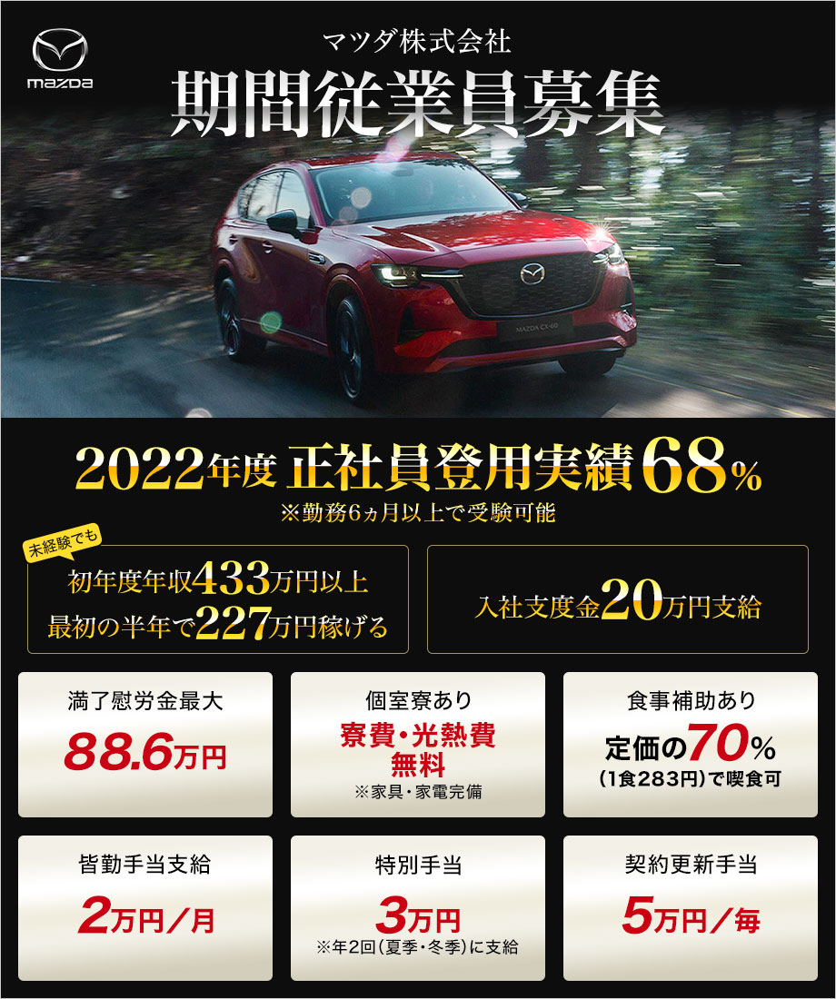 マツダ株式会社期間従業員募集!
